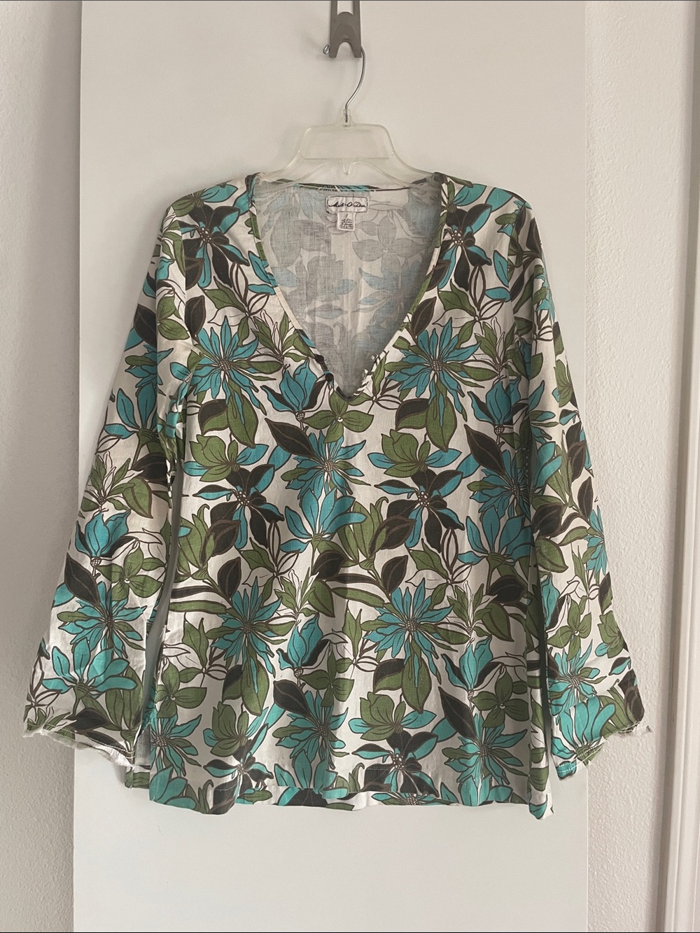 VTG: Mod 0 Doe Cotton Hawaiian made Tropical Linen Tunic Top Greens